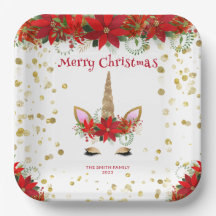 クリスマスポインセチアユニコーン 赤文字 パーティー