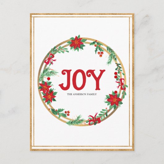 クリスマスポインセチアリースレッドゴールデングリーン ポストカード (正面)