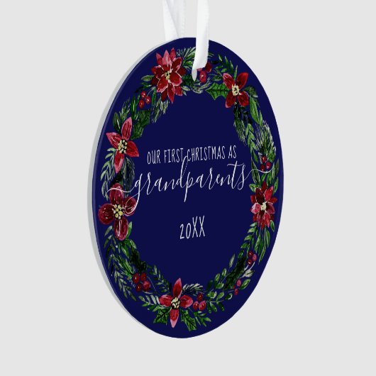 クリスマスポインセチアリース祖父母の写真 オーナメント (正面)