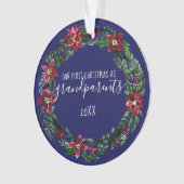 クリスマスポインセチアリース祖父母の写真 オーナメント (正面)