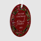 クリスマスポインセチアリース祖父母の写真 オーナメント (正面)