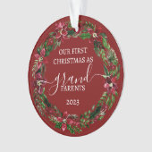 クリスマスポインセチアリース祖父母の写真 オーナメント (正面)