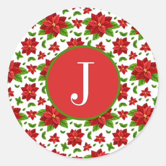 クリスマスポインセチア丸ステッカー ラウンドシール (正面)