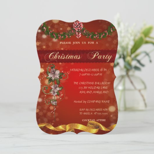 クリスマスポインセチア企業のパーティの招待状 招待状 (スタンド正面)