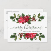 クリスマスポインセチア企業のホリデー ポストカード (正面/裏面)