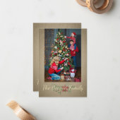 クリスマスポインセチア写真ファミリーテキスタイルテクスチャ ノートカード (正面/裏面インサイチュ)