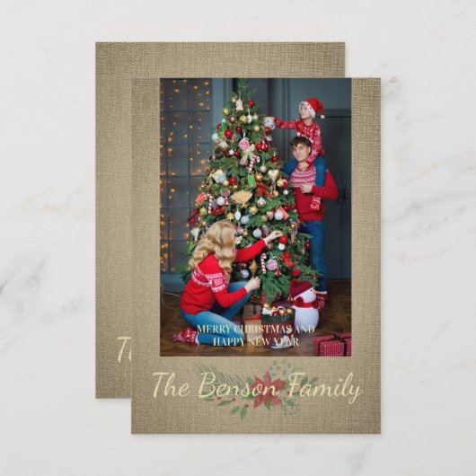 クリスマスポインセチア写真ファミリーテキスタイルテクスチャ ノートカード (正面/裏面)