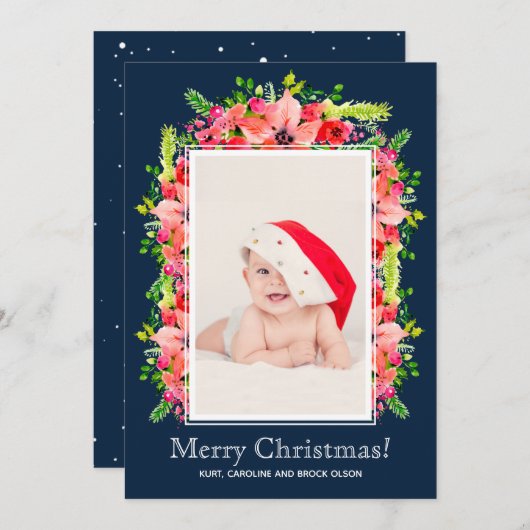 クリスマスポインセチア写真誕生のお知らせ シーズンカード (正面/裏面)