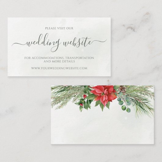 クリスマスポインセチア冬の結婚緑 エンクロージャーカード (正面/裏面)