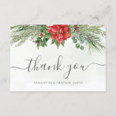 クリスマスポインセチア冬の結婚緑 サンキューカード (正面)
