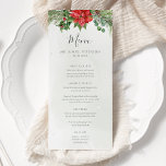 クリスマスポインセチア冬の結婚緑 メニュー<br><div class="desc">ポインセ結婚チアの花の手絵を描の植物的な水の色のイラストレーション、冬の緑、松とスプルースの枝とホリーの果実を含む美しいのメニューのカード。クリスマスウェディングに最適な選択。</div>