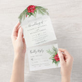 クリスマスポインセチア冬の緑の植物学 オールインワン招待状 (貼ってはがせる)