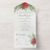 クリスマスポインセチア冬の緑の植物学 オールインワン招待状 (内側)