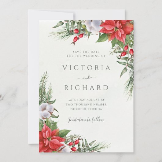 クリスマスポインセチア冬の緑の植物学 セーブザデート (正面)