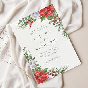 クリスマスポインセチア冬の緑の植物学 セーブザデート