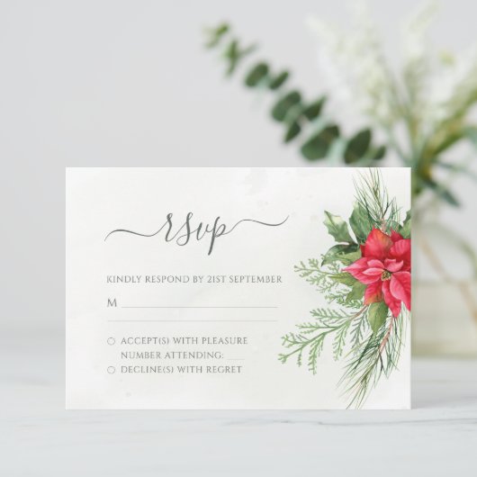 クリスマスポインセチア冬の緑の植物学 出欠カード (スタンド正面)