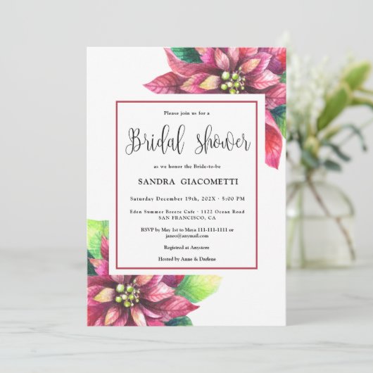 クリスマスポインセチア冬ブライダルシャワー 招待状 (スタンド正面)