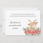 クリスマスポインセチア小さな鹿の誕生日パーティー サンキューカード (正面)