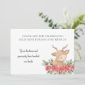 クリスマスポインセチア小さな鹿の誕生日パーティー サンキューカード (スタンド正面)