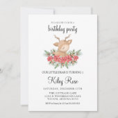 クリスマスポインセチア小さな鹿の誕生日パーティー 招待状 (正面)