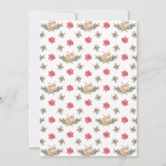 クリスマスポインセチア小さな鹿の赤ちゃんシャワー 招待状 (裏面)