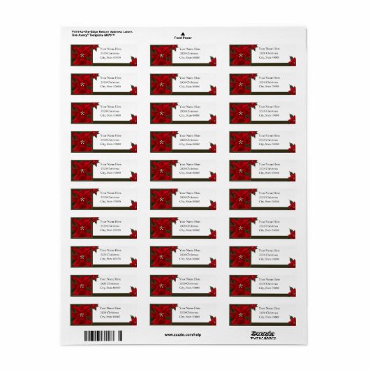 クリスマスポインセチア差出人住所 ラベル (フルシート)