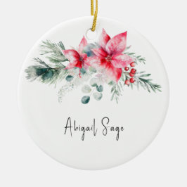 クリスマスポインセチア常緑フローラ聖句 セラミックオーナメント