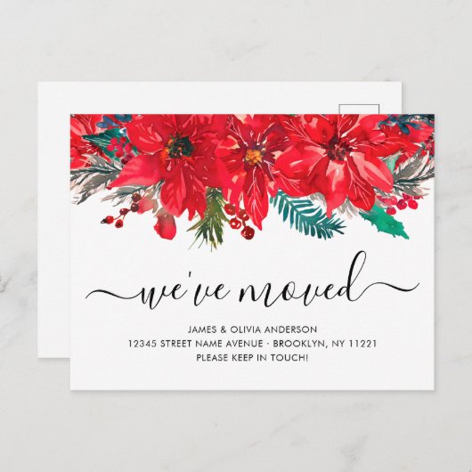 クリスマスポインセチア引っ越しましたニューホームムービング 案内ポストカード (正面/裏面)
