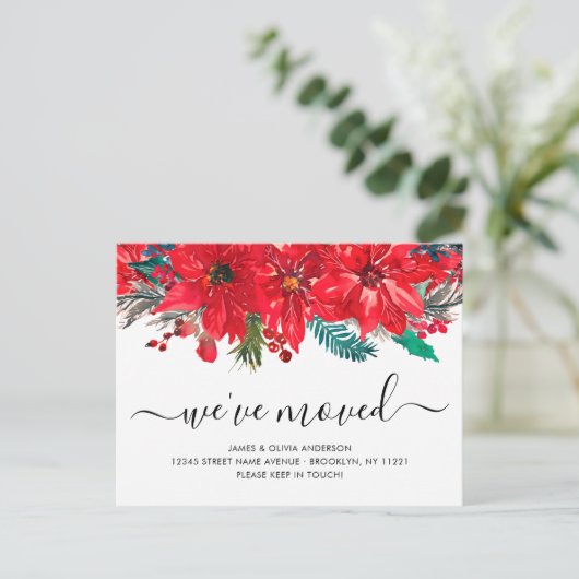 クリスマスポインセチア引っ越しましたニューホームムービング 案内ポストカード (スタンド正面)