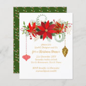 クリスマスポインセチア招待状レッド金ゴールドシック (正面/裏面)