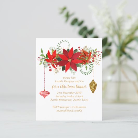 クリスマスポインセチア招待状レッド金ゴールドシック (スタンド正面)