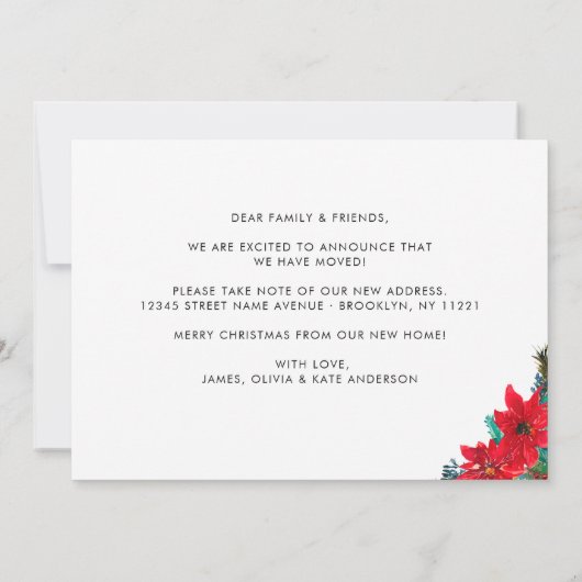 クリスマスポインセチア新しい住所ホリディムービング 案内状 (裏面)