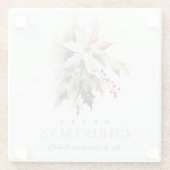 クリスマスポインセチア果実の葉の水色 ガラスコースター (裏面)