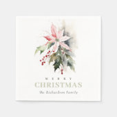 クリスマスポインセチア果実の葉の水色 スタンダードカクテルナプキン (正面)