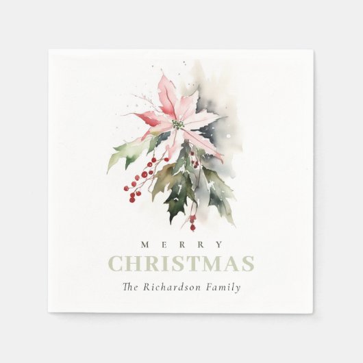 クリスマスポインセチア果実の葉の水色 スタンダードカクテルナプキン (正面)