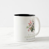 クリスマスポインセチア果実の葉の水色 ツートーンマグカップ (正面右)