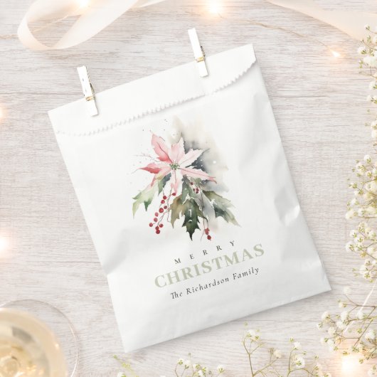 クリスマスポインセチア果実の葉の水色 フェイバーバッグ (クリップ留めされた状態)