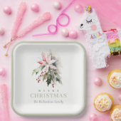 クリスマスポインセチア果実の葉の水色 ペーパープレート (パーティー)