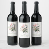 クリスマスポインセチア果実の葉の水色 ワインラベル (ボトル)