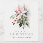 クリスマスポインセチア果実の葉の水色 ワインラベル (シングルラベル)