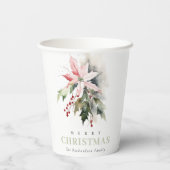 クリスマスポインセチア果実の葉の水色 紙コップ (裏面)