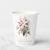 クリスマスポインセチア果実の葉の水色 紙コップ (正面)