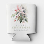 クリスマスポインセチア果実の葉の水色 缶クーラー (裏面)