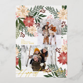クリスマスポインセチア植物写真コラージュ 箔シーズンカード (正面)