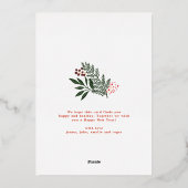 クリスマスポインセチア植物写真コラージュ 箔シーズンカード (裏面)