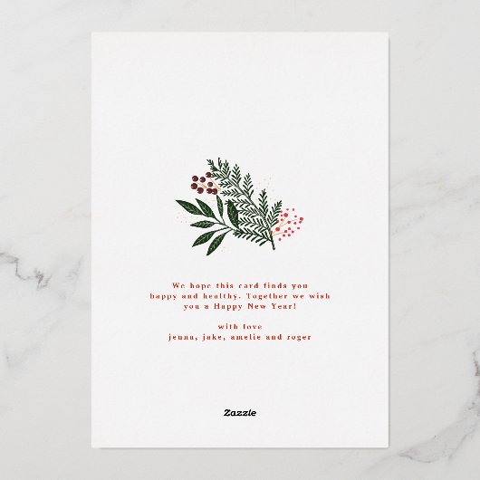 クリスマスポインセチア植物写真コラージュ 箔シーズンカード (裏面)