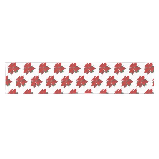 クリスマスポインセチア模様の水色 ショートテーブルランナー (横)