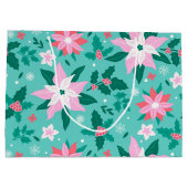 クリスマスポインセチア模様の荷物 ラージペーパーバッグ (裏面)