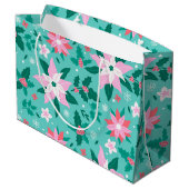 クリスマスポインセチア模様の荷物 ラージペーパーバッグ (裏面アングル)