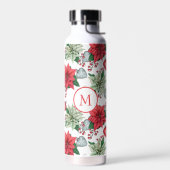 クリスマスポインセチア模様 ウォーターボトル (左面)